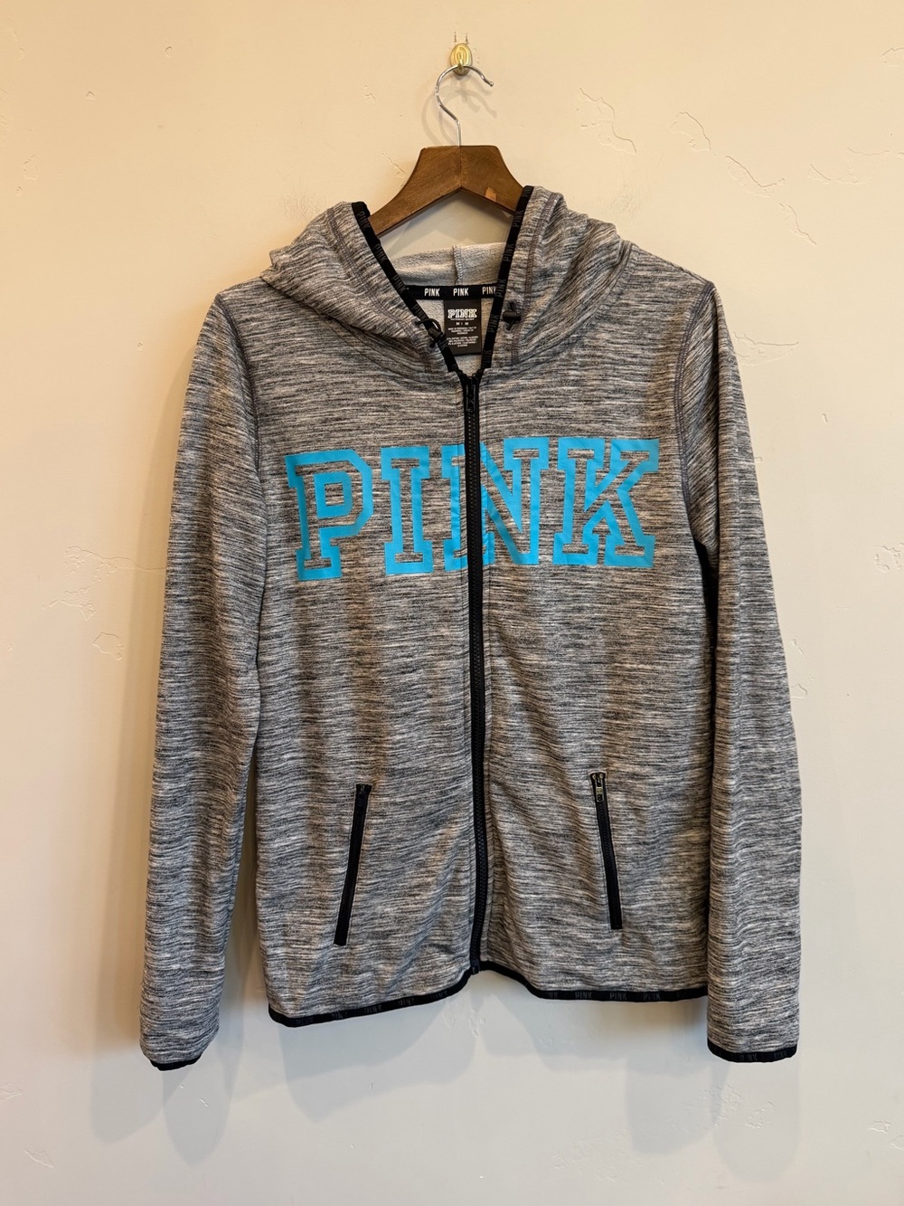 PINK Victoria’s Secret Heathered Gray Zip Up Hooded Lightweight Jacket